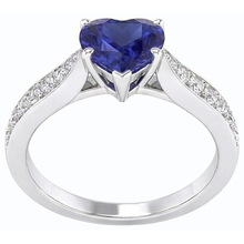 Natural Earth Mined Diamond Jewellery Heart Ceylon Sapphire Ring 2.50 Carats Accented