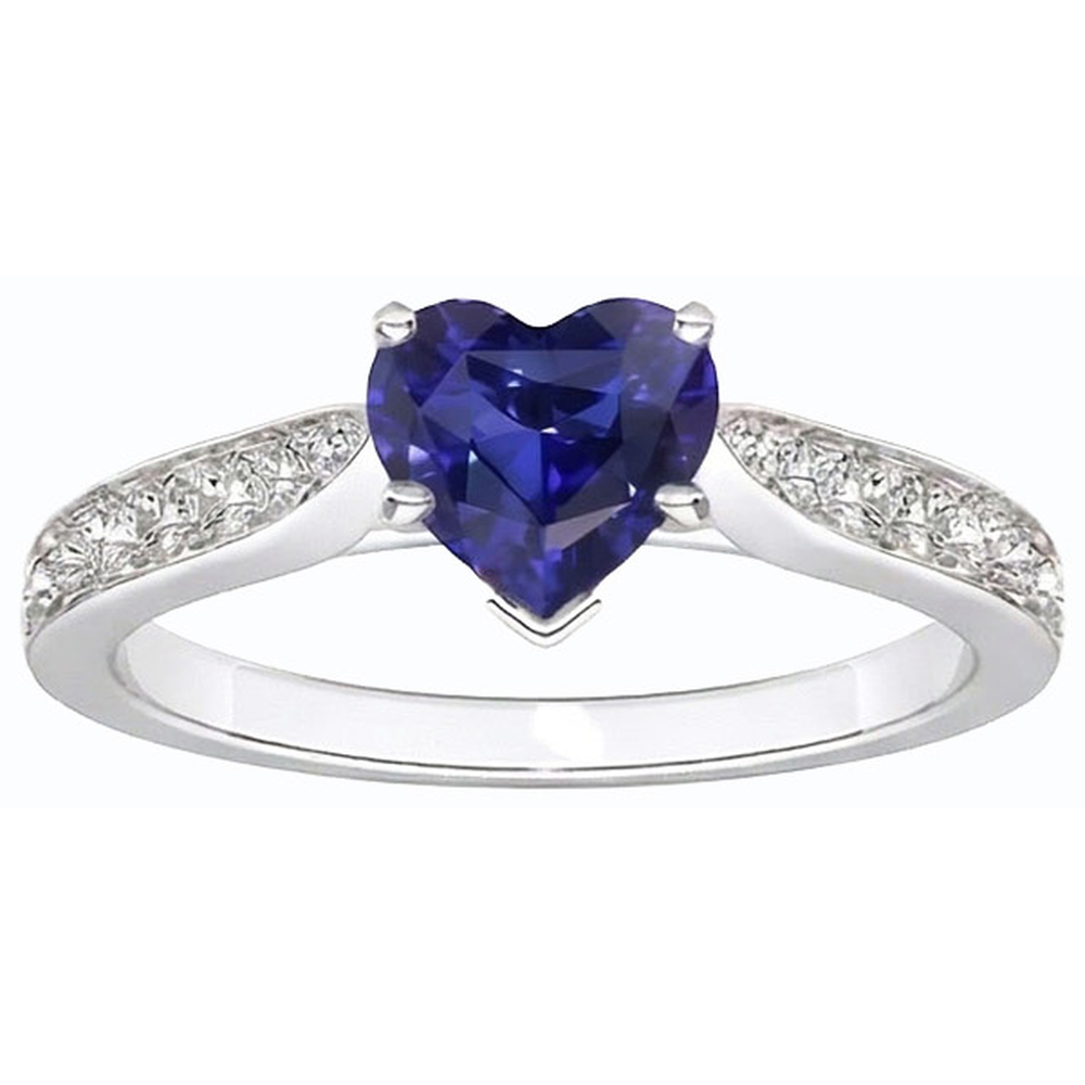 Natural Earth Mined Diamond Jewellery Heart Ceylon Sapphire Ring 2.50 Carats Accented