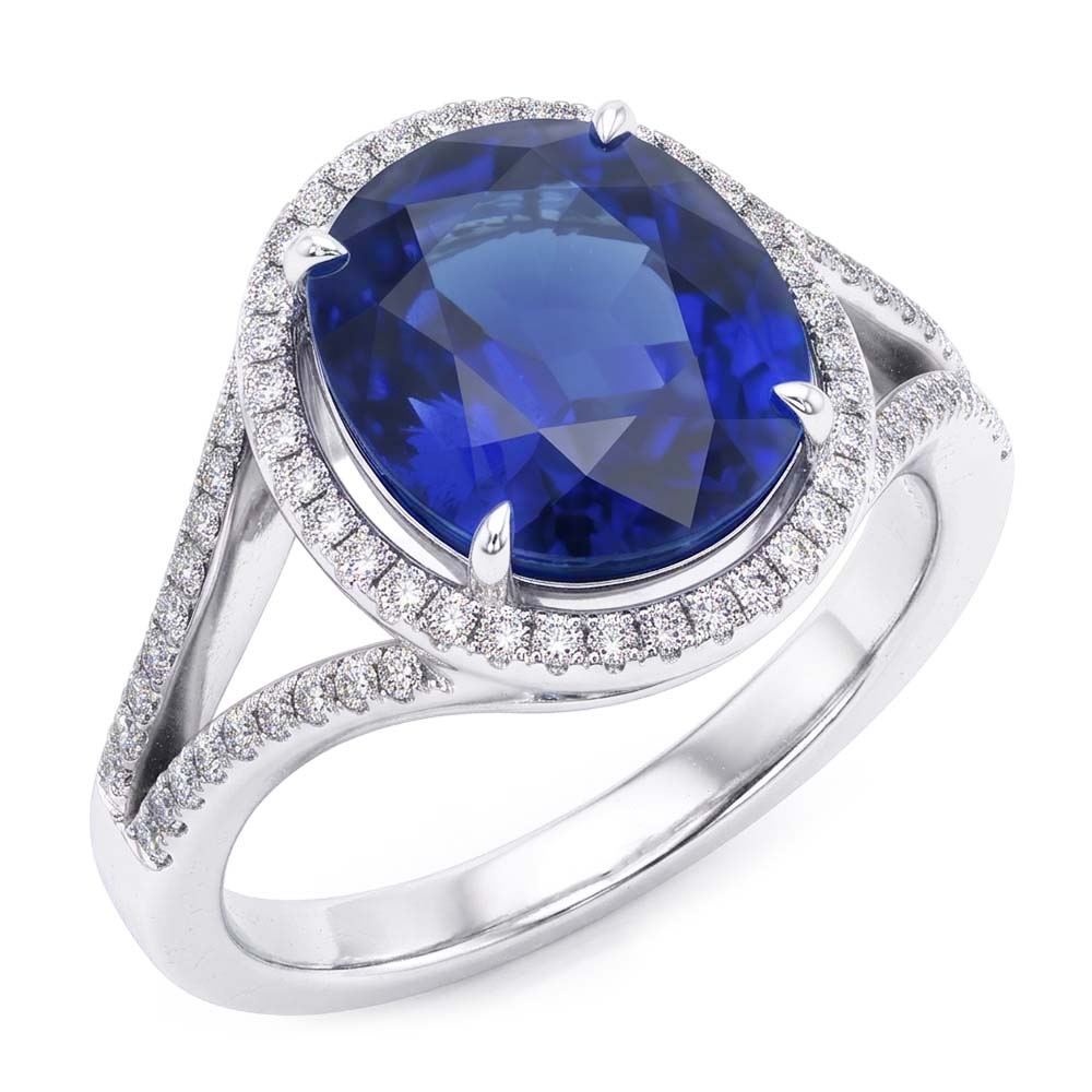 Natural Earth Mined Diamond Jewellery Oval Ceylon Sapphire Ring Split Shank 4.50 Carats