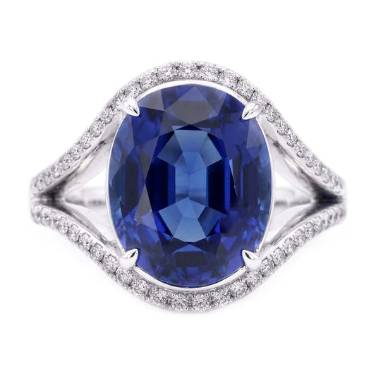 Natural Earth Mined Diamond Jewellery Oval Ceylon Sapphire Ring Split Shank 4.50 Carats