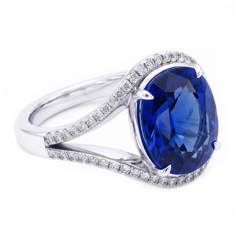 Natural Earth Mined Diamond Jewellery Oval Ceylon Sapphire Ring Split Shank 4.50 Carats