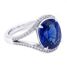 Natural Earth Mined Diamond Jewellery Oval Ceylon Sapphire Ring Split Shank 4.50 Carats