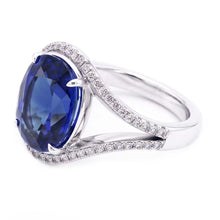 Natural Earth Mined Diamond Jewellery Oval Ceylon Sapphire Ring Split Shank 4.50 Carats