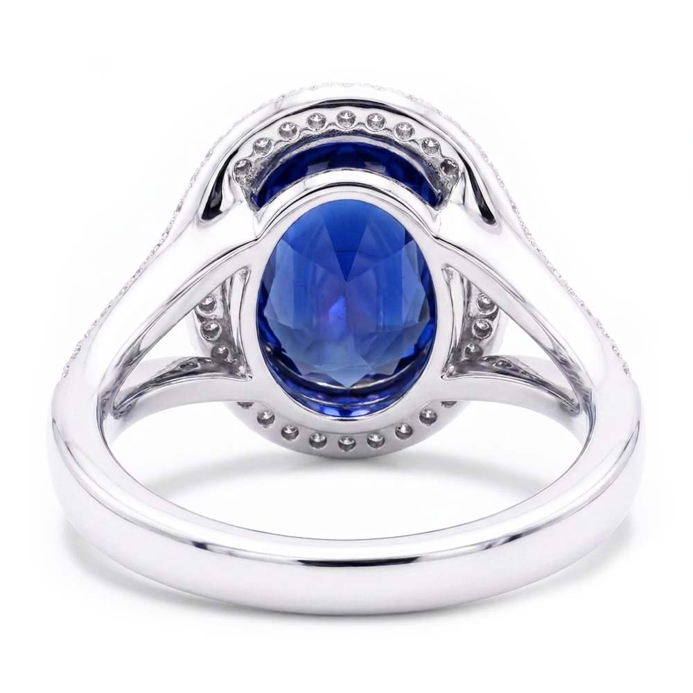 Natural Earth Mined Diamond Jewellery Oval Ceylon Sapphire Ring Split Shank 4.50 Carats