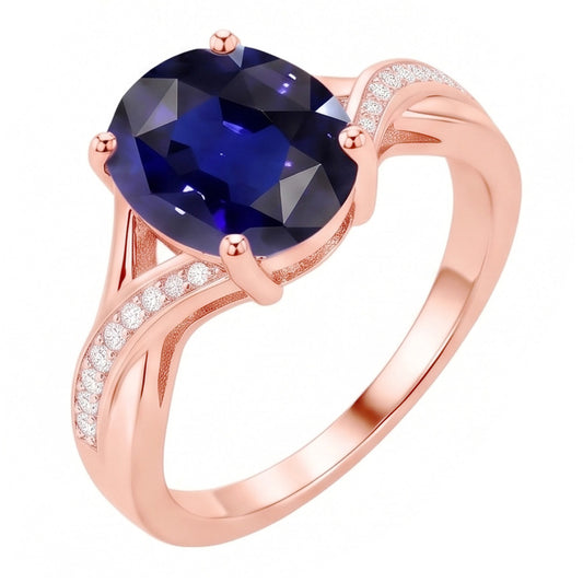 Natural Earth Mined Diamond Jewellery Oval Cut Deep Blue Sapphire Ring 3 Carats