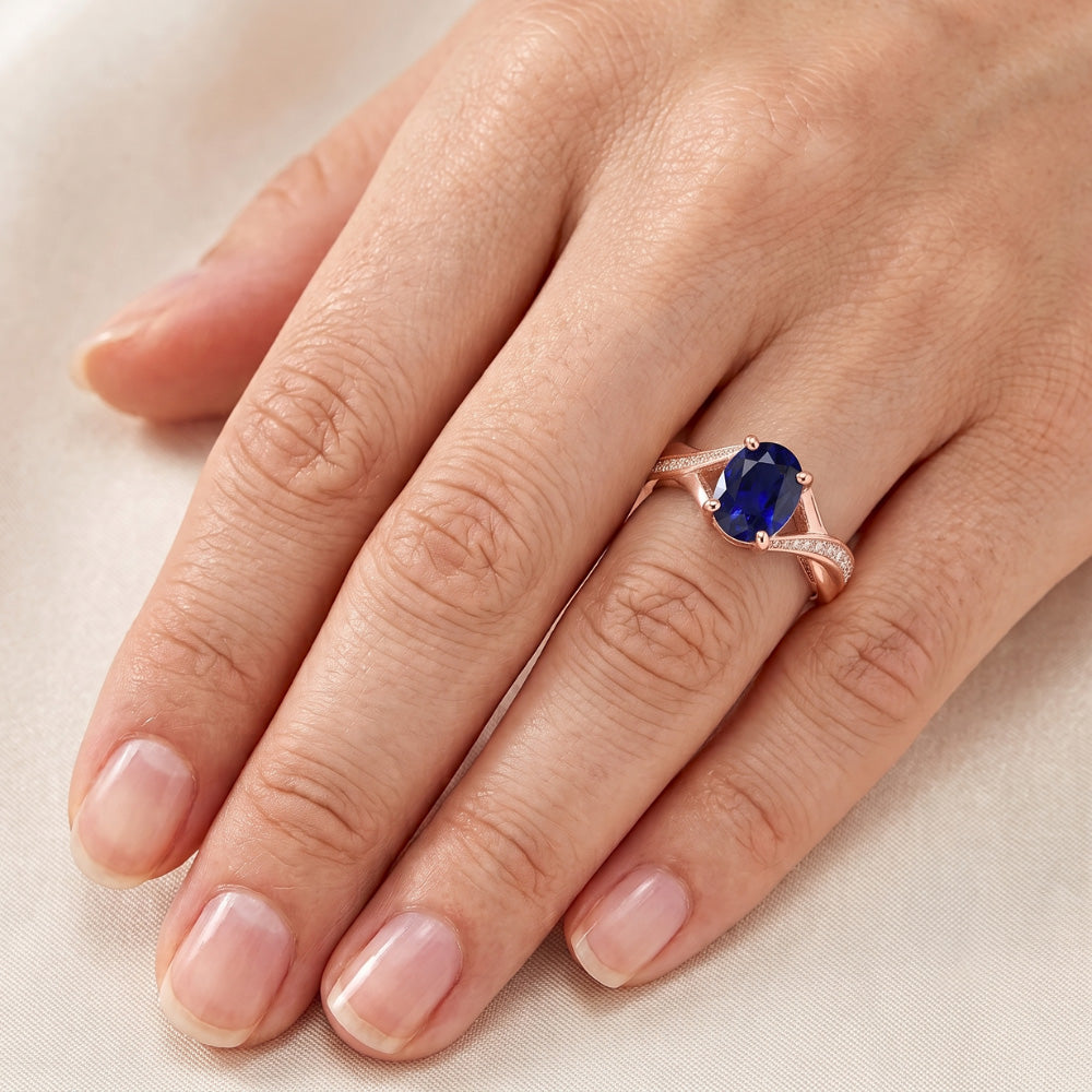 Natural Earth Mined Diamond Jewellery Oval Cut Deep Blue Sapphire Ring 3 Carats