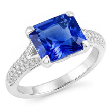 Natural Earth Mined Diamond Jewellery Radiant Sapphire Ring Pave Split Shank 4 Carats