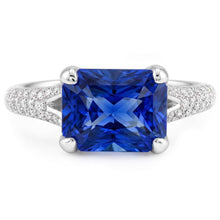 Natural Earth Mined Diamond Jewellery Radiant Sapphire Ring Pave Split Shank 4 Carats