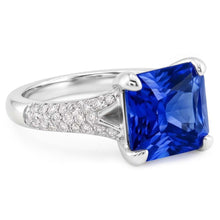 Natural Earth Mined Diamond Jewellery Radiant Sapphire Ring Pave Split Shank 4 Carats
