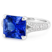 Natural Earth Mined Diamond Jewellery Radiant Sapphire Ring Pave Split Shank 4 Carats