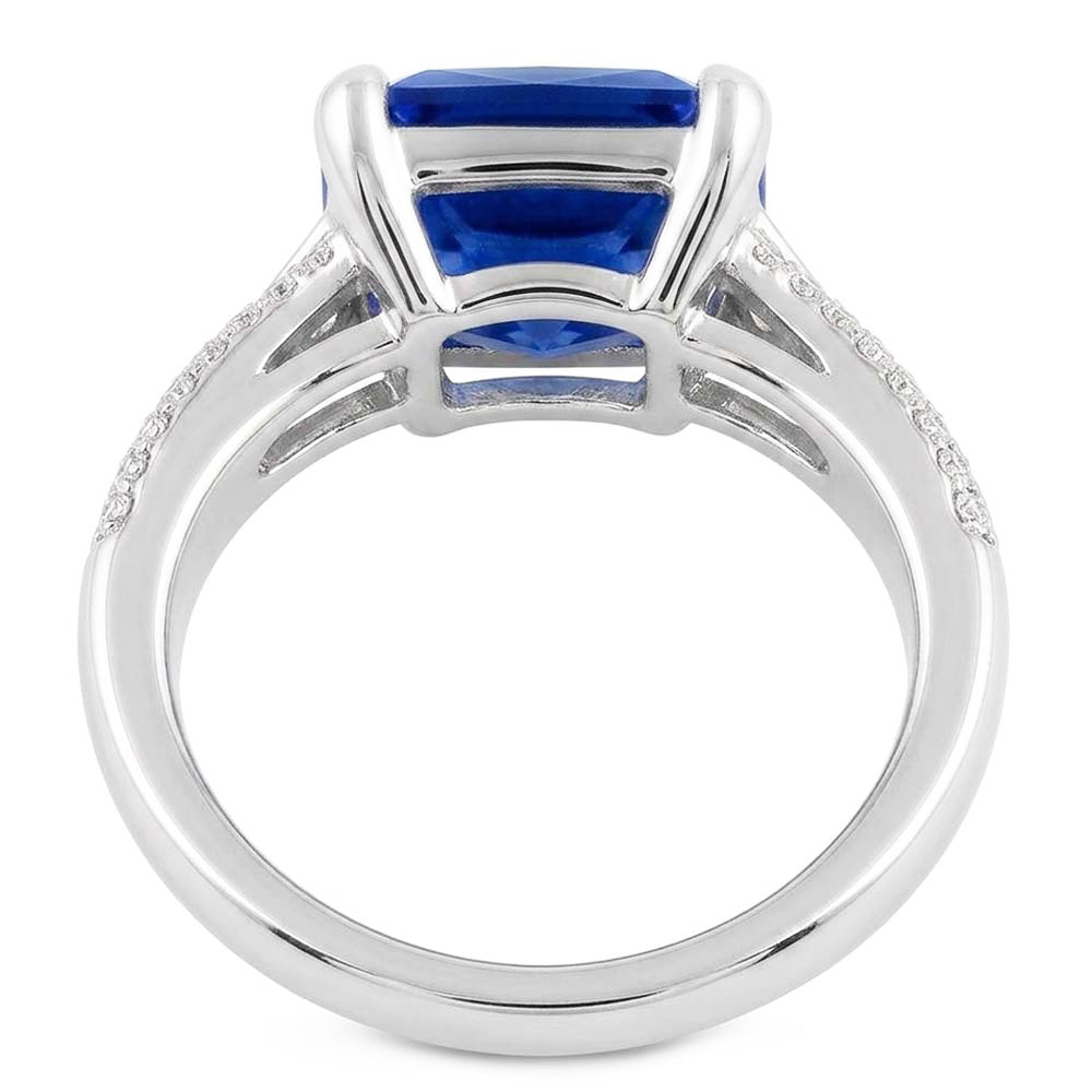 Natural Earth Mined Diamond Jewellery Radiant Sapphire Ring Pave Split Shank 4 Carats