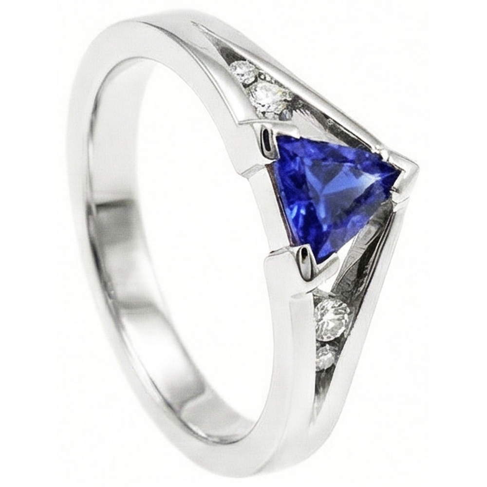 Natural Earth Mined Diamond Jewellery Trillion Blue Sapphire Ring 1.25 Carats 5 Stone Style