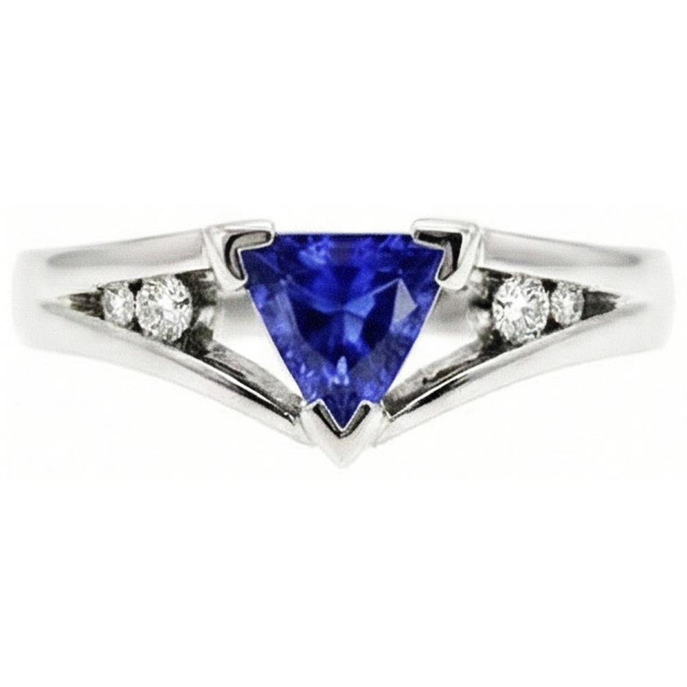 Natural Earth Mined Diamond Jewellery Trillion Blue Sapphire Ring 1.25 Carats 5 Stone Style