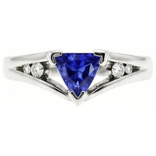 Natural Earth Mined Diamond Jewellery Trillion Blue Sapphire Ring 1.25 Carats 5 Stone Style