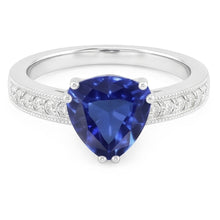 Natural Earth Mined Diamond Jewellery Trillion Cut Blue Sapphire Ring Double Prong 2 Carats