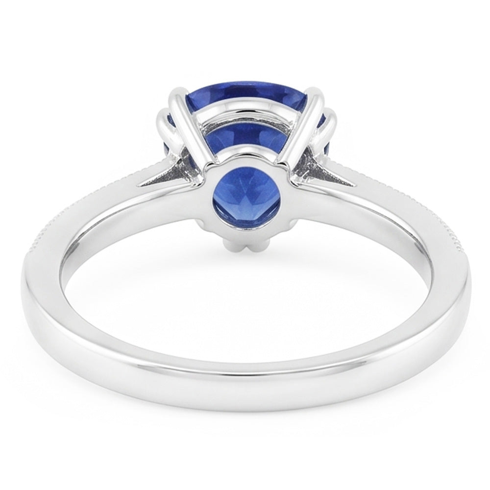 Natural Earth Mined Diamond Jewellery Trillion Cut Blue Sapphire Ring Double Prong 2 Carats