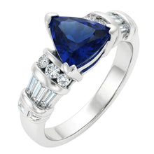 Natural Earth Mined Diamond Jewellery Trillion Sapphire Ring 2 Carats 14K White Gold