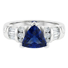 Natural Earth Mined Diamond Jewellery Trillion Sapphire Ring 2 Carats 14K White Gold