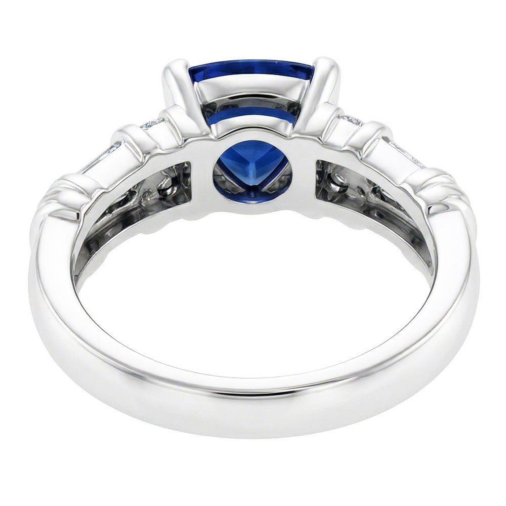 Natural Earth Mined Diamond Jewellery Trillion Sapphire Ring 2 Carats 14K White Gold