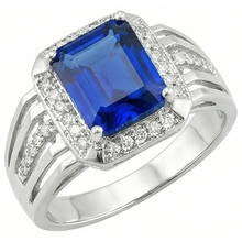 Natural Earth Mined Diamond Men's Ring Emerald Cut Blue Sapphire With Accents 3.50 Carats