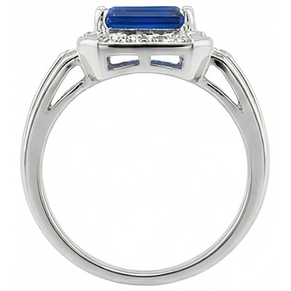 Natural Earth Mined Diamond Men's Ring Emerald Cut Blue Sapphire With Accents 3.50 Carats