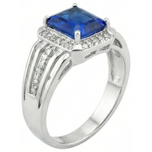 Natural Earth Mined Diamond Men's Ring Emerald Cut Blue Sapphire With Accents 3.50 Carats