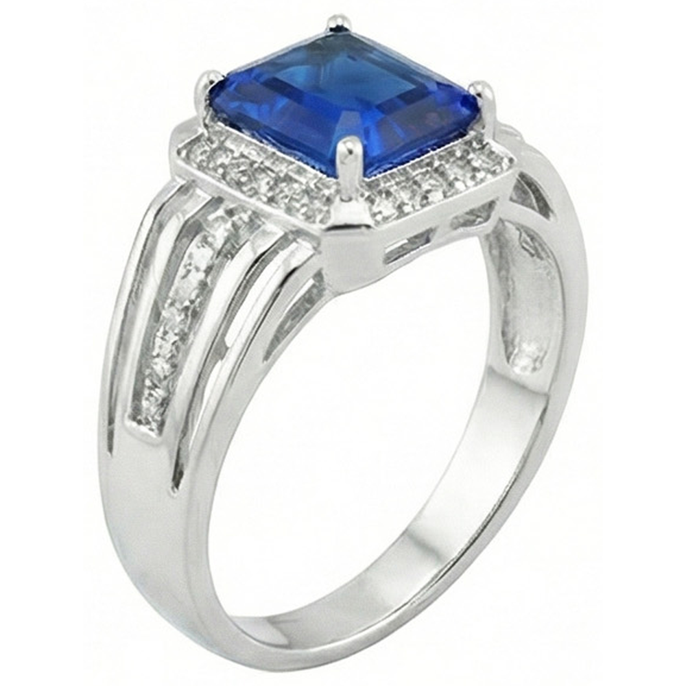 Natural Earth Mined Diamond Men's Ring Emerald Cut Blue Sapphire With Accents 3.50 Carats