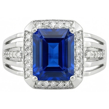Natural Earth Mined Diamond Men's Ring Emerald Cut Blue Sapphire With Accents 3.50 Carats