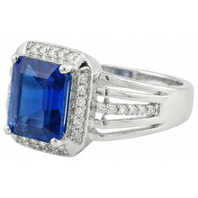 Natural Earth Mined Diamond Men's Ring Emerald Cut Blue Sapphire With Accents 3.50 Carats
