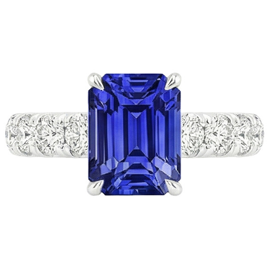 Natural Earth Mined Diamond Pave Setting Ring Emerald Ceylon Sapphire 5 Carats