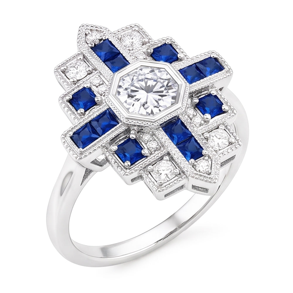 Natural Earth Mined Diamond Ring 2.50 Carats Antique Style Ceylon Blue Sapphire