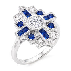 Natural Earth Mined Diamond Ring 2.50 Carats Antique Style Ceylon Blue Sapphire