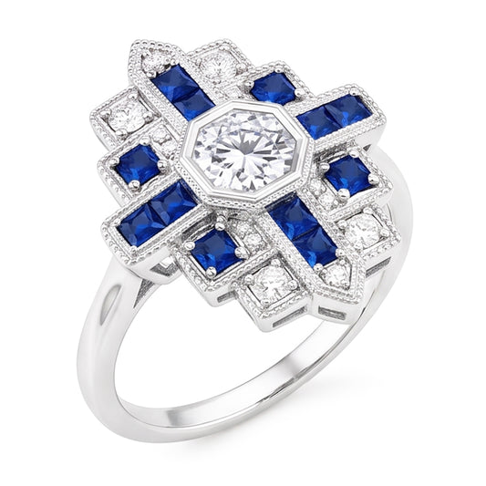 Natural Earth Mined Diamond Ring 2.50 Carats Antique Style Ceylon Blue Sapphire