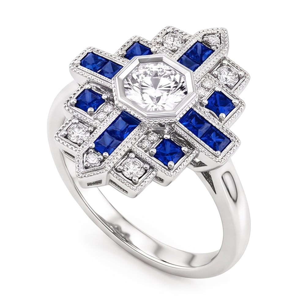 Natural Earth Mined Diamond Ring 2.50 Carats Antique Style Ceylon Blue Sapphire