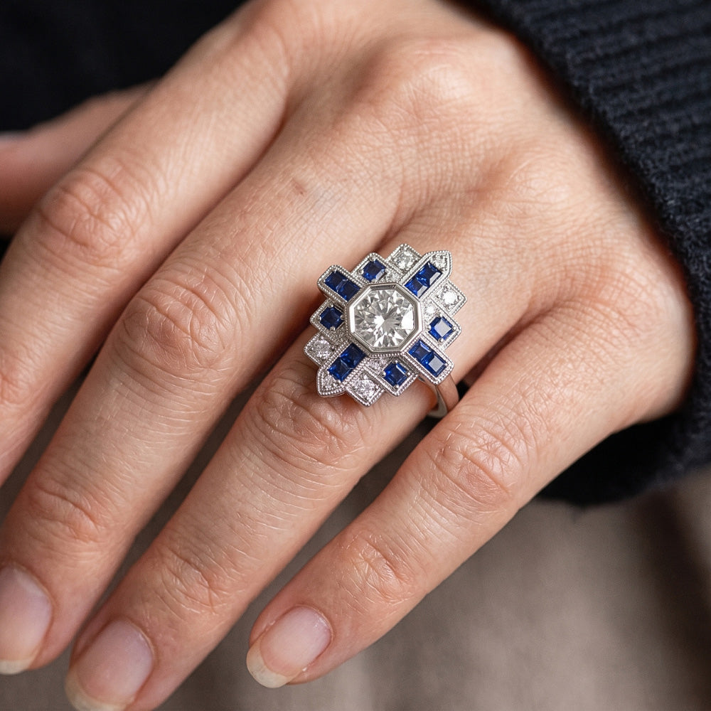 Natural Earth Mined Diamond Ring 2.50 Carats Antique Style Ceylon Blue Sapphire