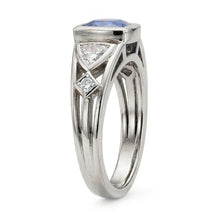 Natural Earth Mined Diamond Ring 2.50 Carats Bezel Round Sapphire & Trillion, Princess Cut