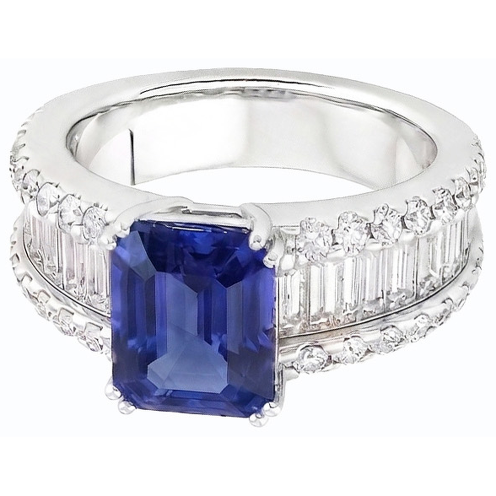 natural emerald sapphire 3.50ct ring close up detail