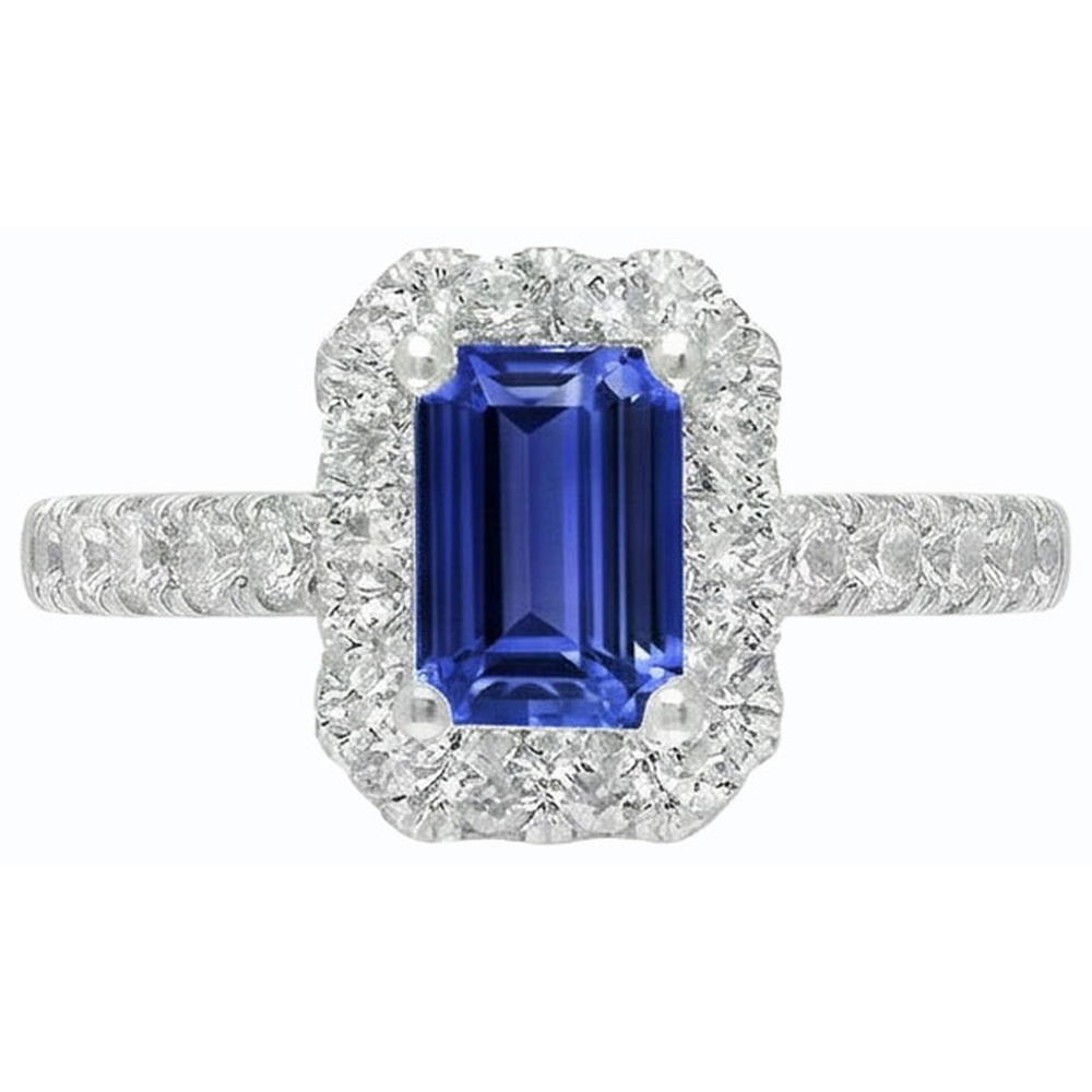 Natural Earth Mined Diamond Ring Halo Sri Lanka Sapphire Gold Wedding Jewellery 3 Carats