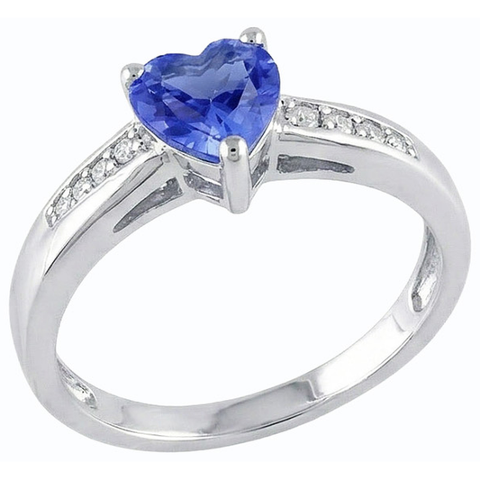 Natural Earth Mined Diamond Ring Heart Shaped Ceylon Sapphire 1.50 Carats Women's Jewellery