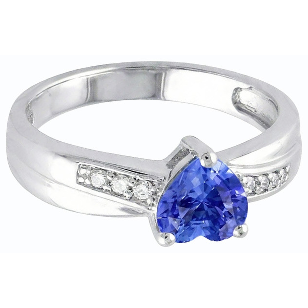 Natural Earth Mined Diamond Ring Heart Shaped Ceylon Sapphire 1.50 Carats Women's Jewellery