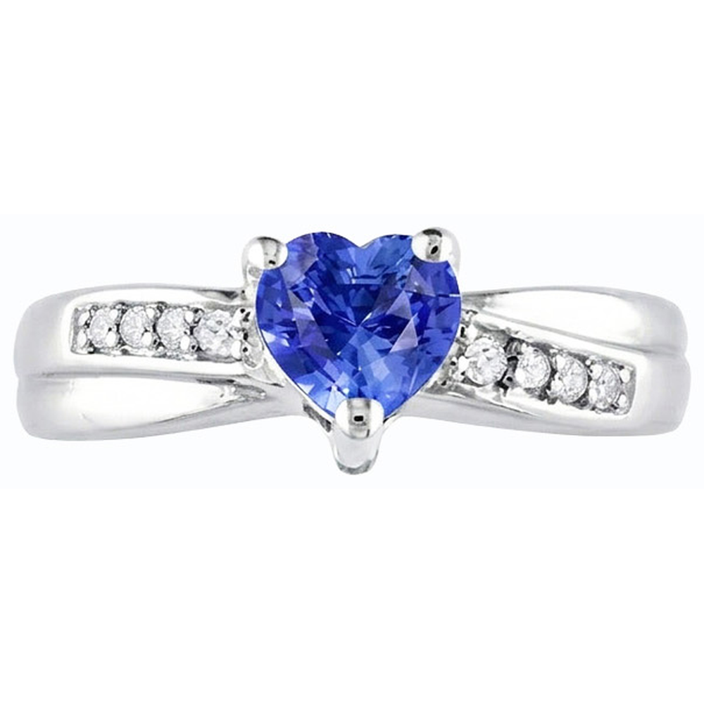 Natural Earth Mined Diamond Ring Heart Shaped Ceylon Sapphire 1.50 Carats Women's Jewellery