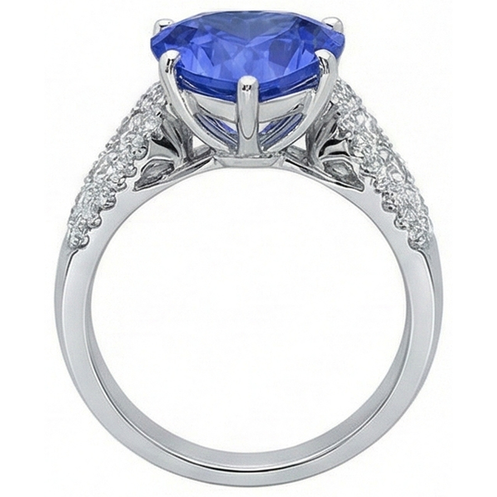Natural Earth Mined Diamond Ring Heart Shaped Light Blue Sapphire Jewellery 5.50 Carats
