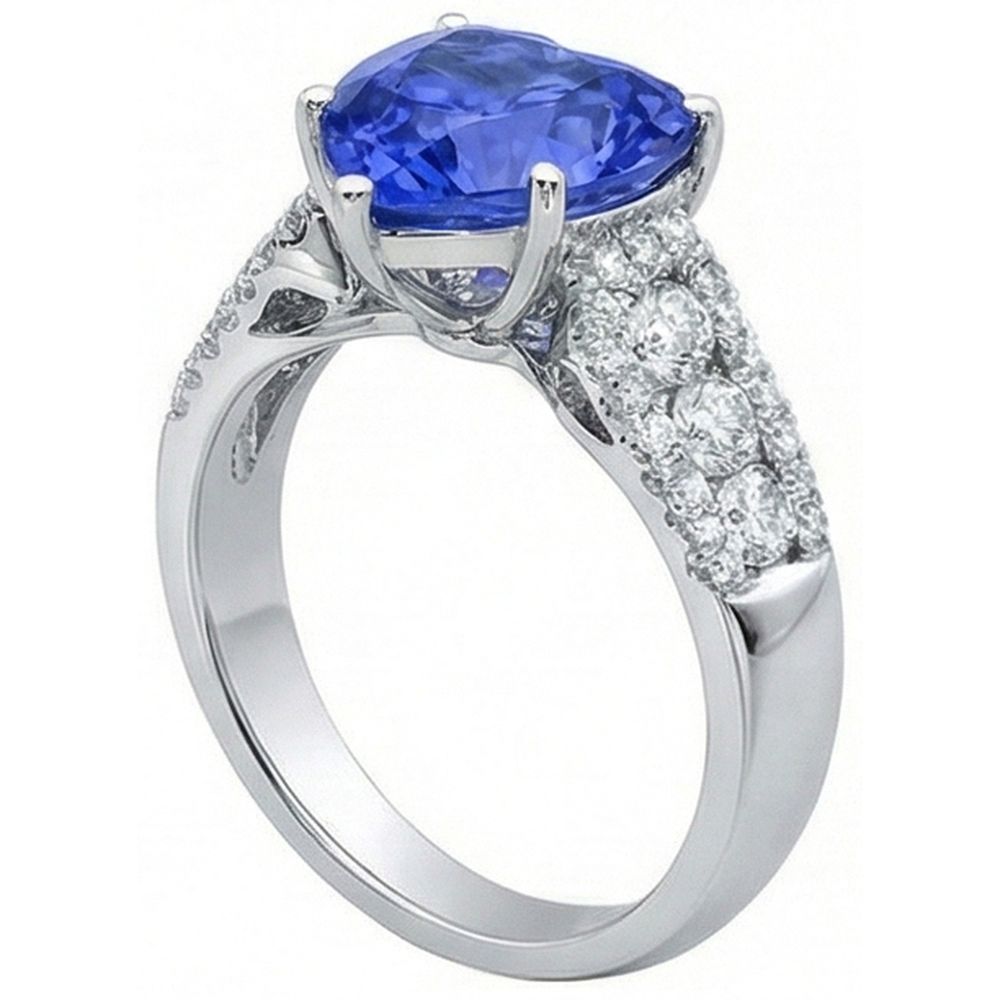Natural Earth Mined Diamond Ring Heart Shaped Light Blue Sapphire Jewellery 5.50 Carats