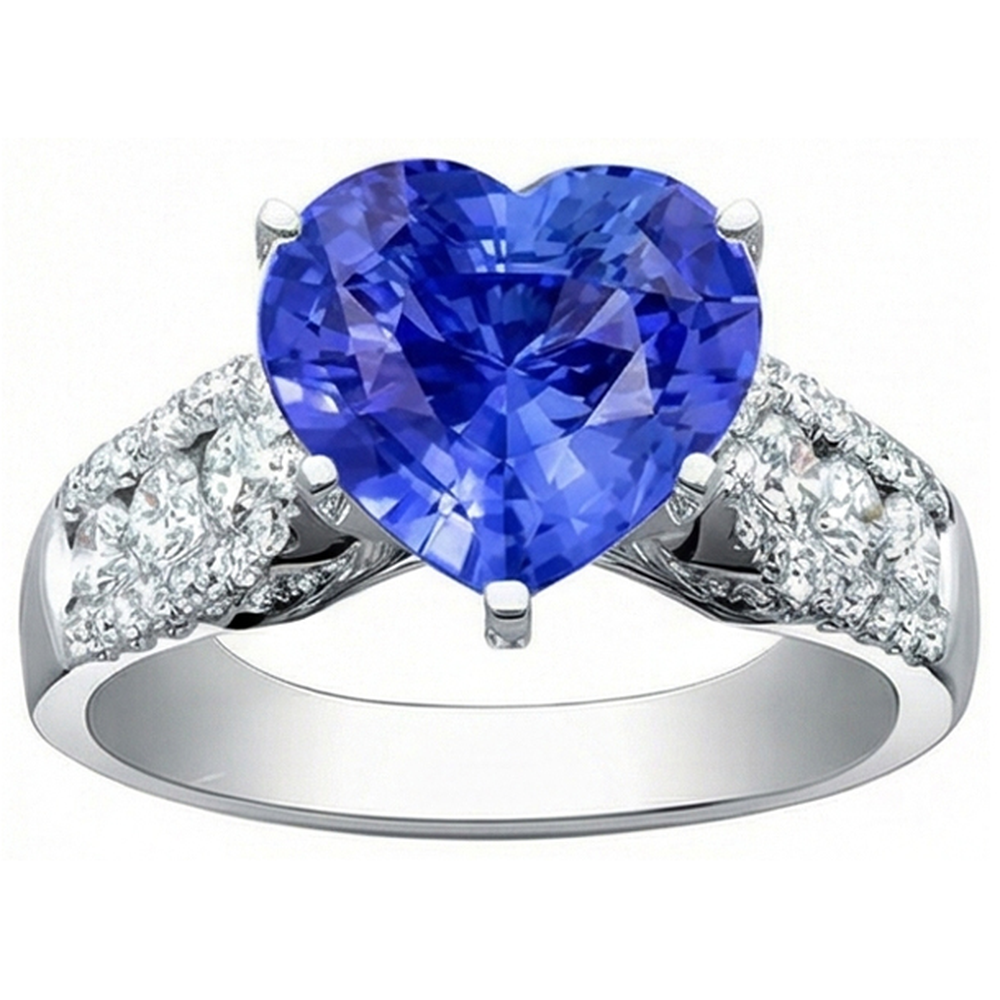 Natural Earth Mined Diamond Ring Heart Shaped Light Blue Sapphire Jewellery 5.50 Carats