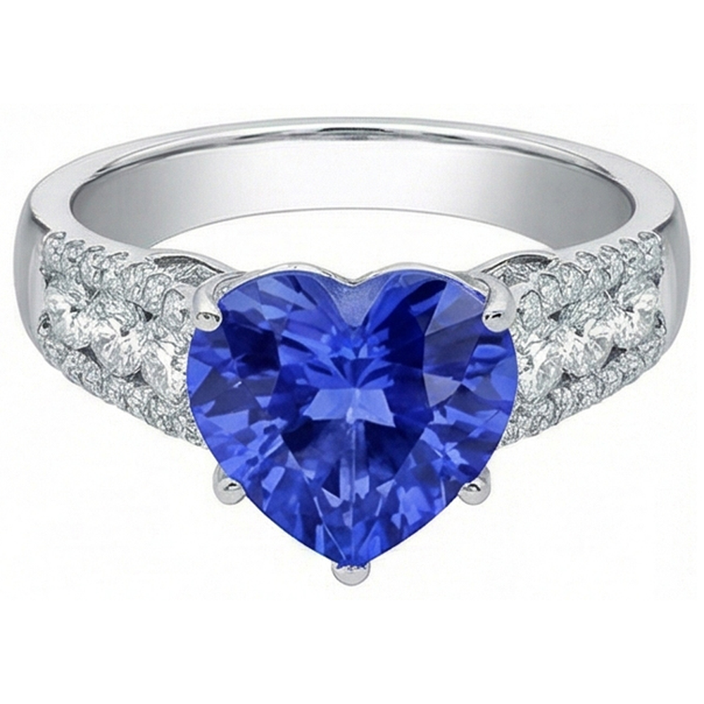 Natural Earth Mined Diamond Ring Heart Shaped Light Blue Sapphire Jewellery 5.50 Carats