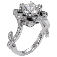 Natural Earth Mined Diamond Ring Lotus Flower 2.50 Carats 4 Prong Setting White Gold