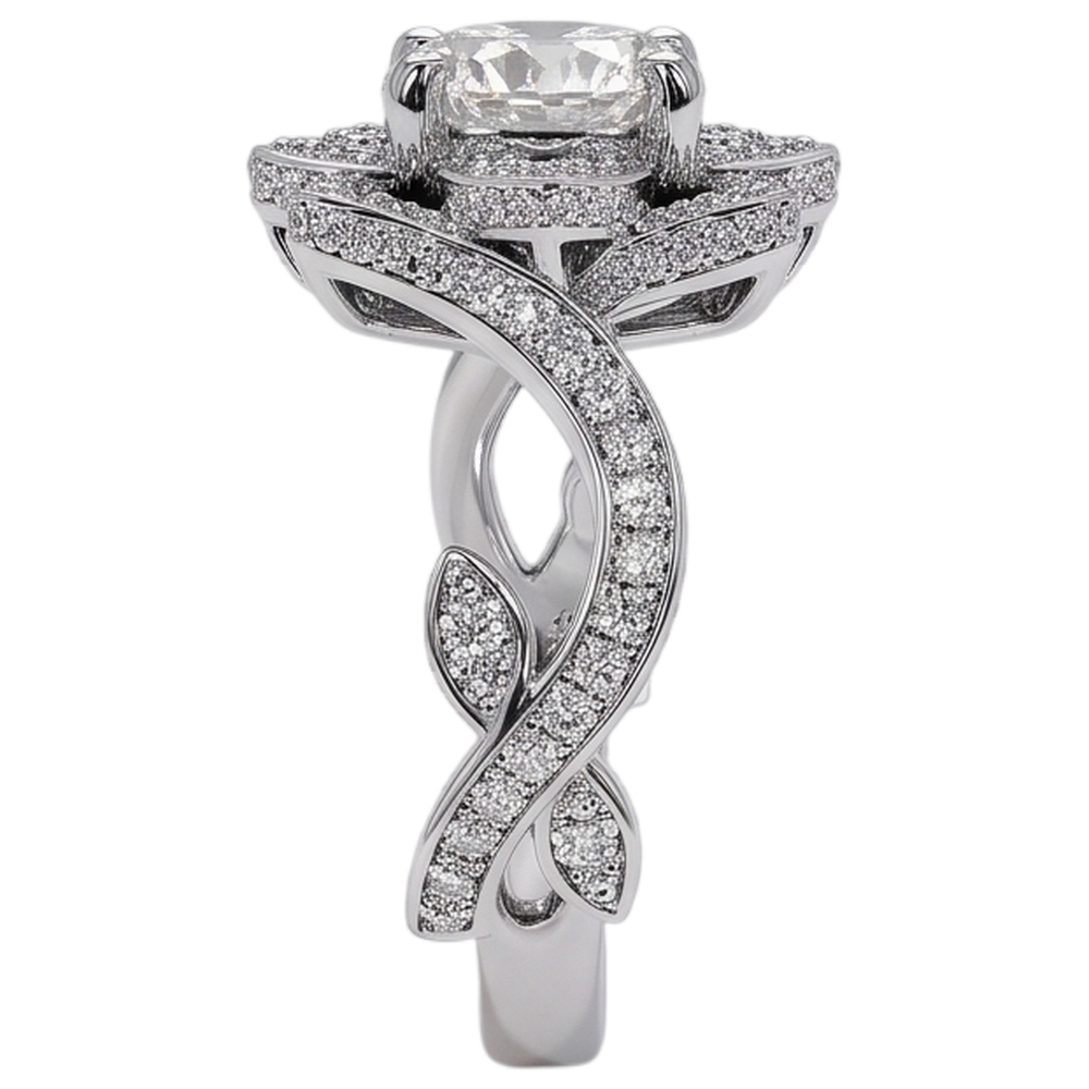 Natural Earth Mined Diamond Ring Lotus Flower 2.50 Carats 4 Prong Setting White Gold