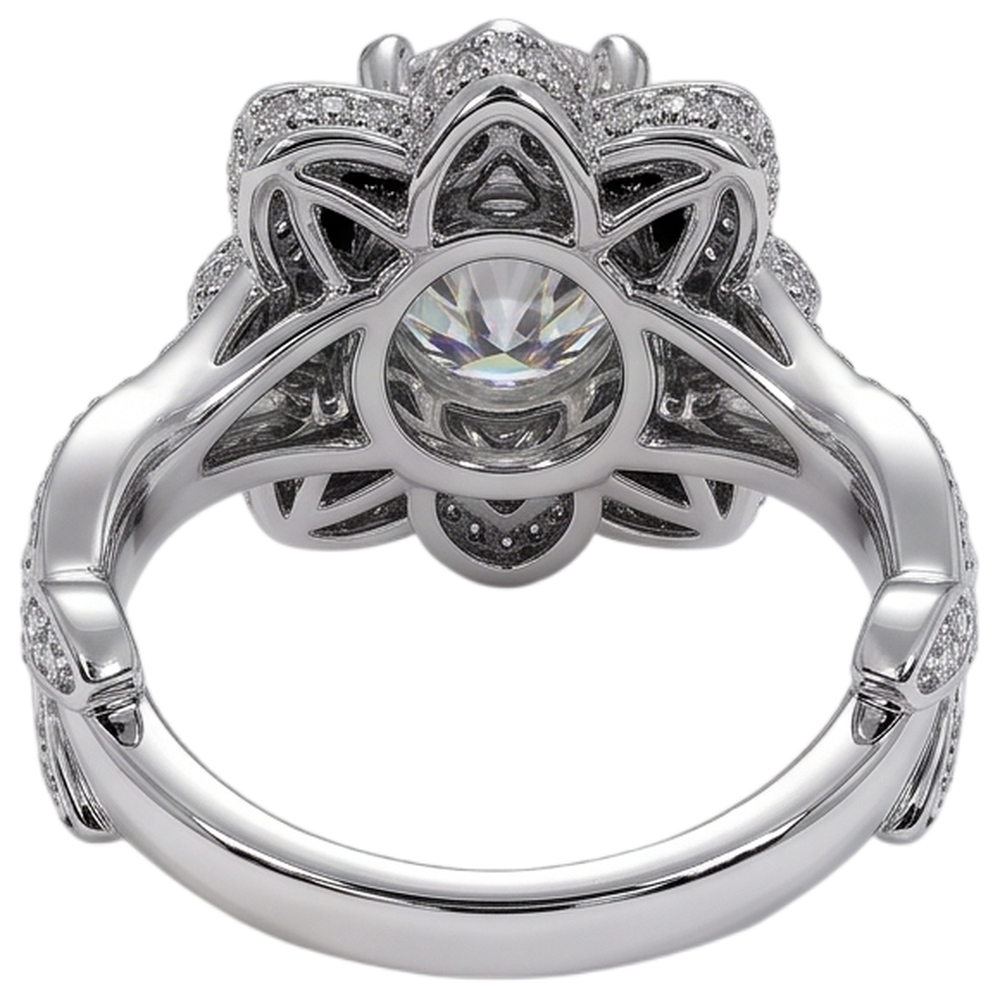 Natural Earth Mined Diamond Ring Lotus Flower 2.50 Carats 4 Prong Setting White Gold