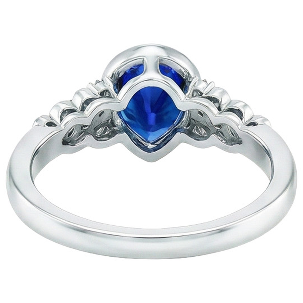 Natural Earth Mined Diamond Ring New Bezel Set Pear Blue Sapphire With Accents 4.25 Carats