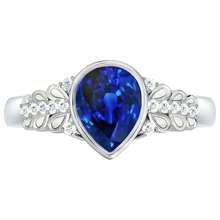 Natural Earth Mined Diamond Ring New Bezel Set Pear Blue Sapphire With Accents 4.25 Carats
